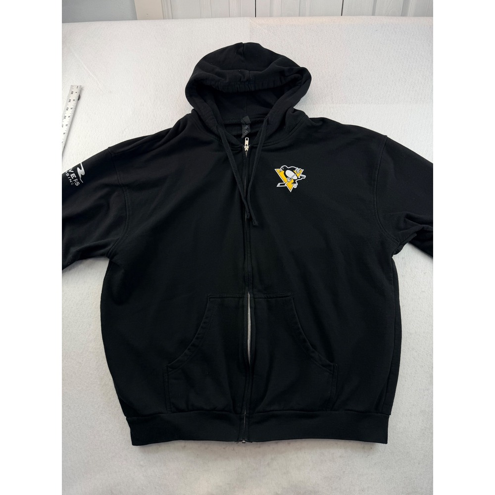 Pittsburgh Penguins NHL Tultex Black Full Zip Hoodie Mens 2XL Logo Graphic